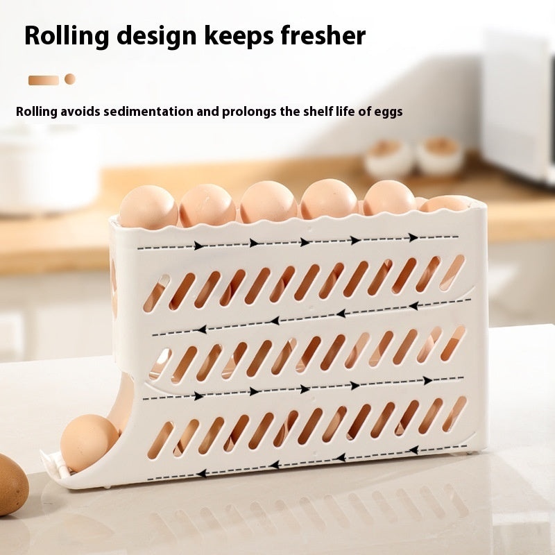 Egg Storage Box Refrigerator Side Door Food Grade Rack Automatic Rolling Fresh-keeping